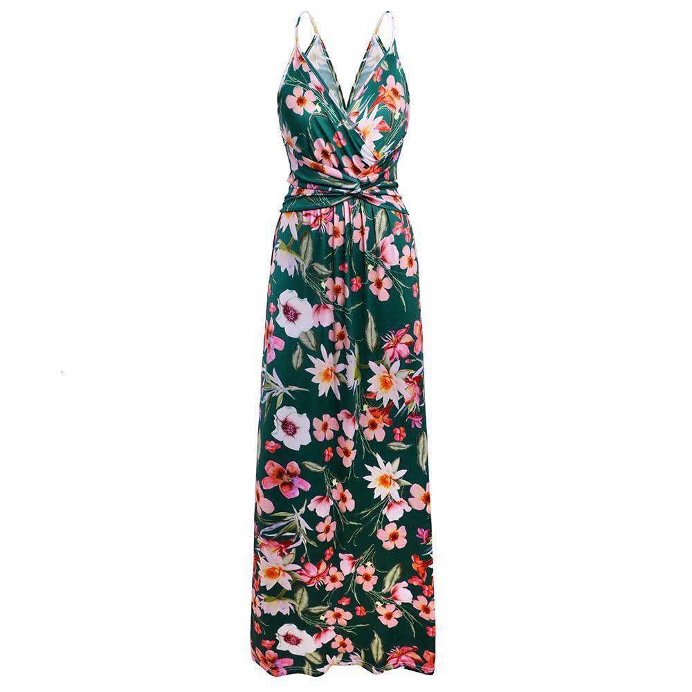 Tropical Jungle Leaf Boho Long Dress