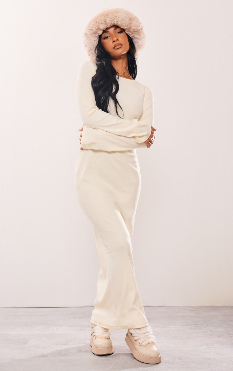 Cream Wide Rib Cut Out Twist Back Maxi Dress - HCWP