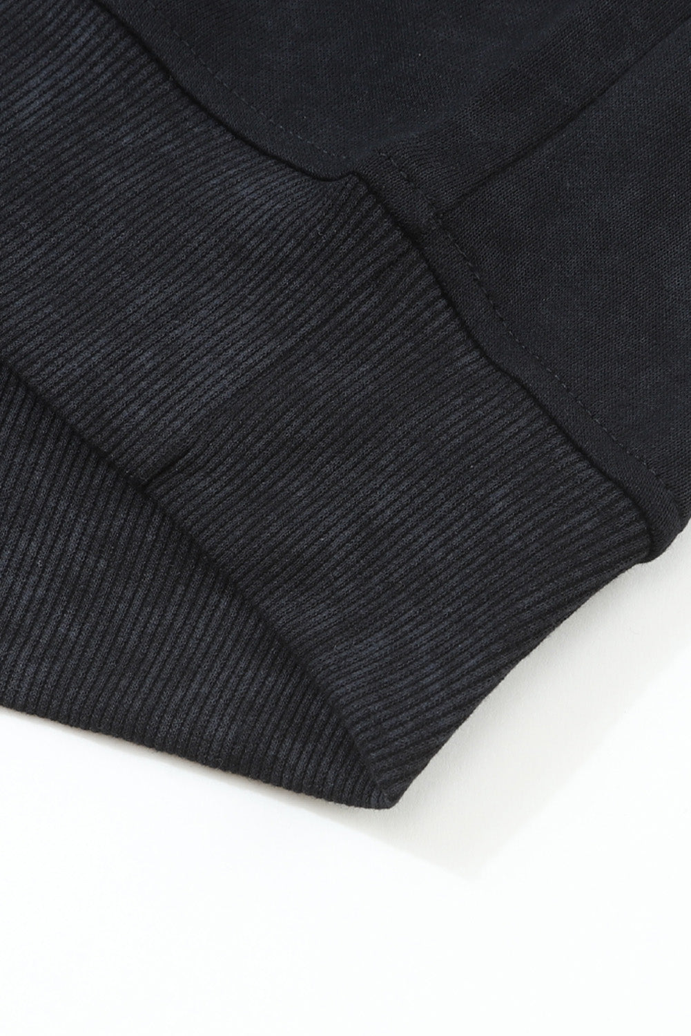 Black Drop Shoulder Crew Neck Pullover Sweatshirt - HCWP