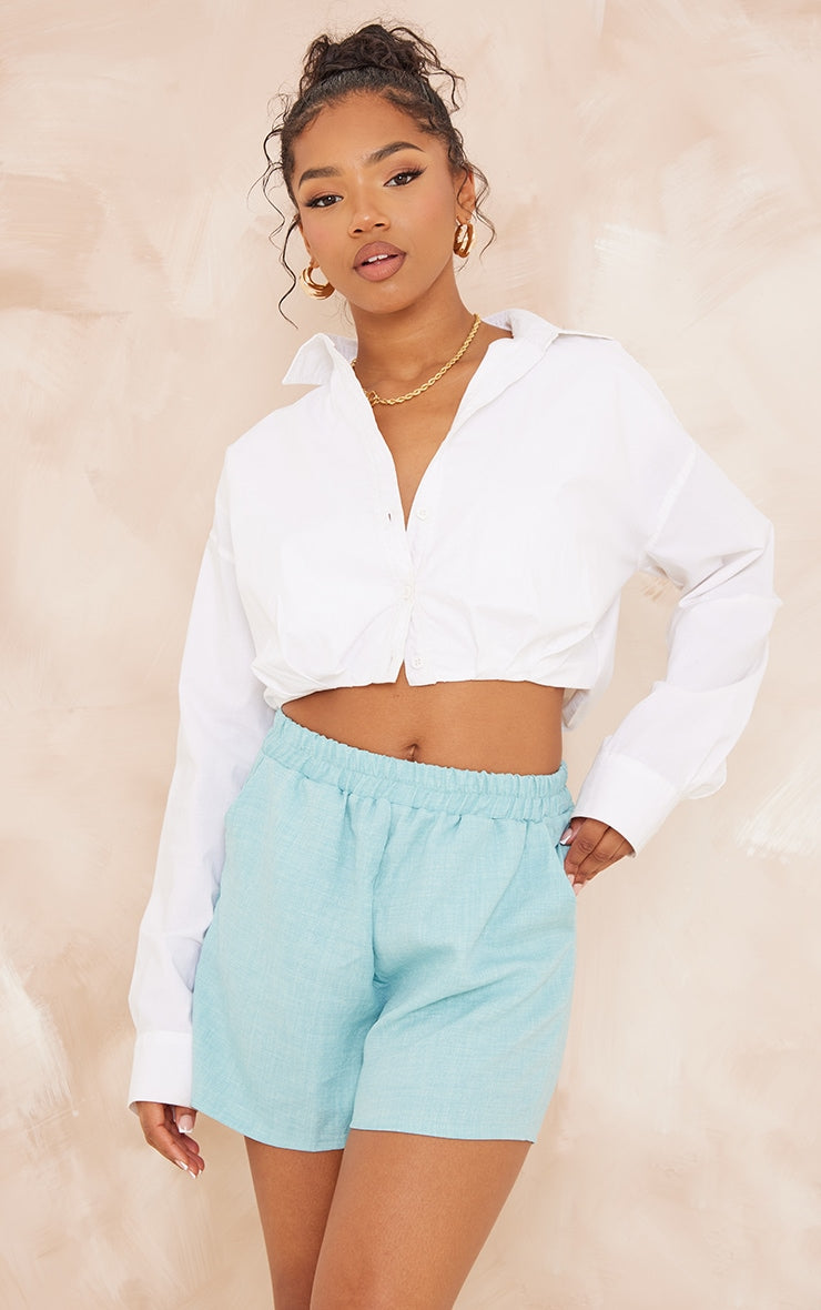 Aqua Blue Woven Marl Elasticated Waist Floaty Shorts - HCWP
