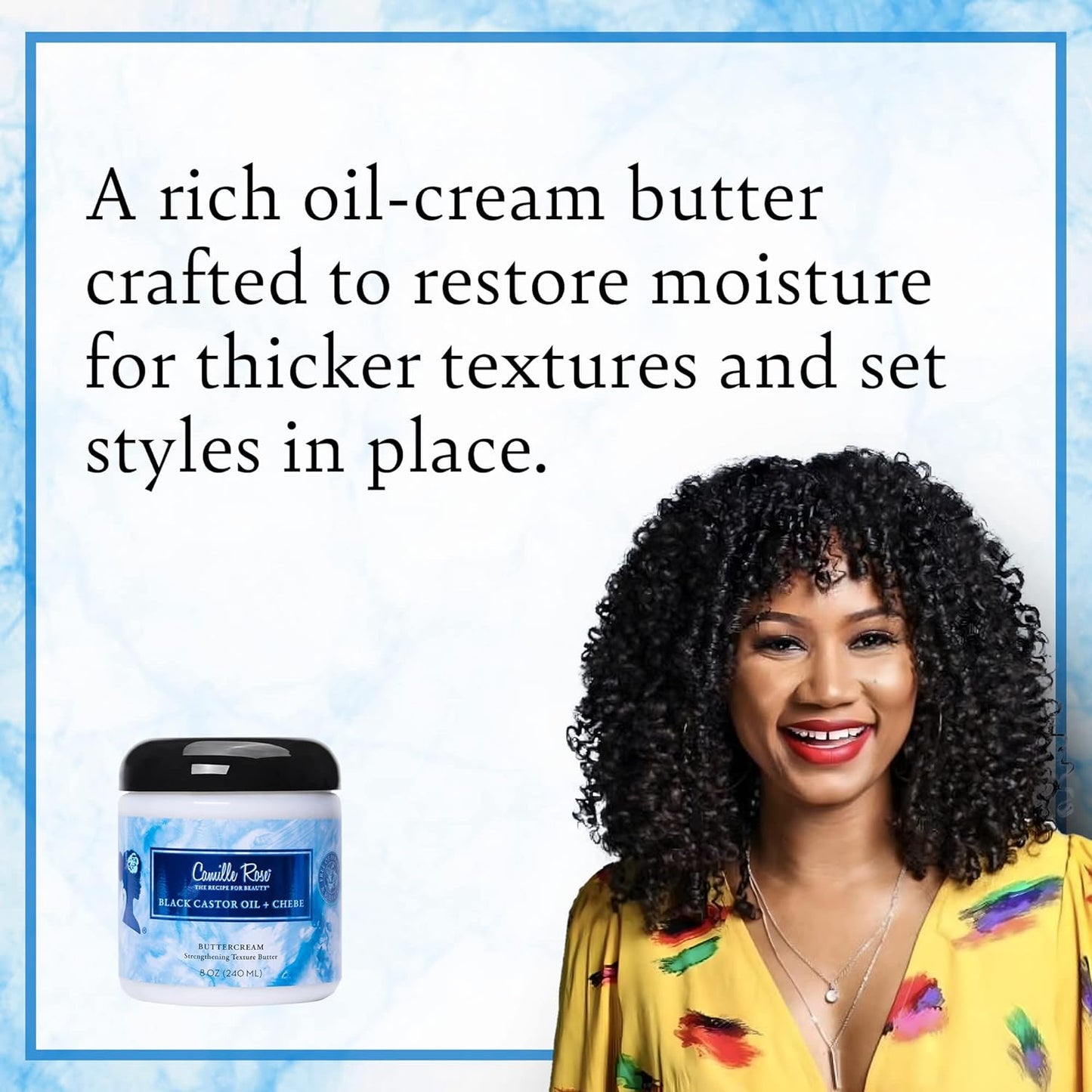Camille Rose Black Castor Oil & Chebe Buttercream, Strengthening and Styling Butter to Restore Moisture for Thick, Textured Hair, 8 oz - HCWP