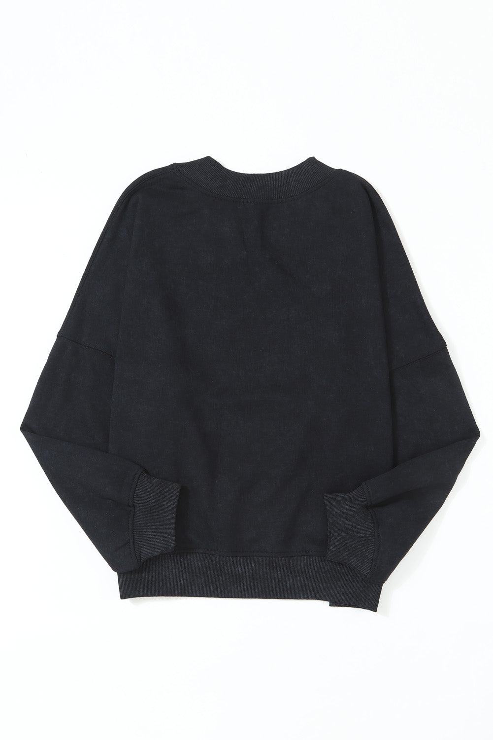 Black Drop Shoulder Crew Neck Pullover Sweatshirt - HCWP