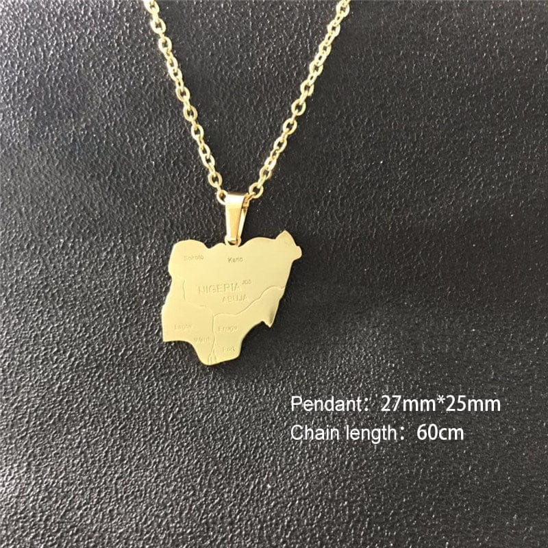 Africa Congo Algeria Map Pendant Necklace For Women Men Gold Color Copper Chain Necklaces Hiphop Style
