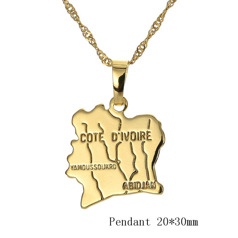Africa Congo Algeria Map Pendant Necklace For Women Men Gold Color Copper Chain Necklaces Hiphop Style