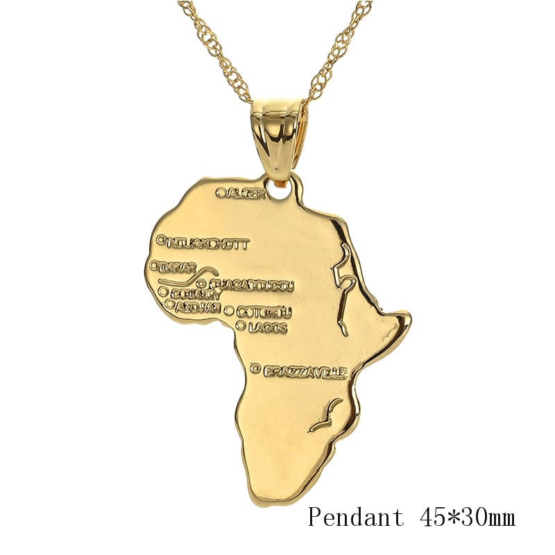 Africa Congo Algeria Map Pendant Necklace For Women Men Gold Color Copper Chain Necklaces Hiphop Style