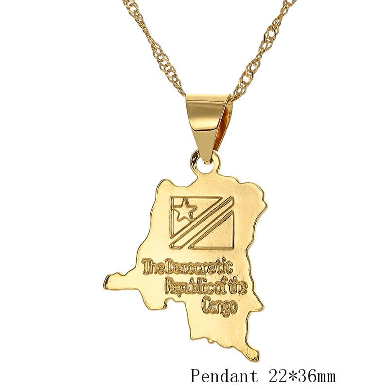 Africa Congo Algeria Map Pendant Necklace For Women Men Gold Color Copper Chain Necklaces Hiphop Style
