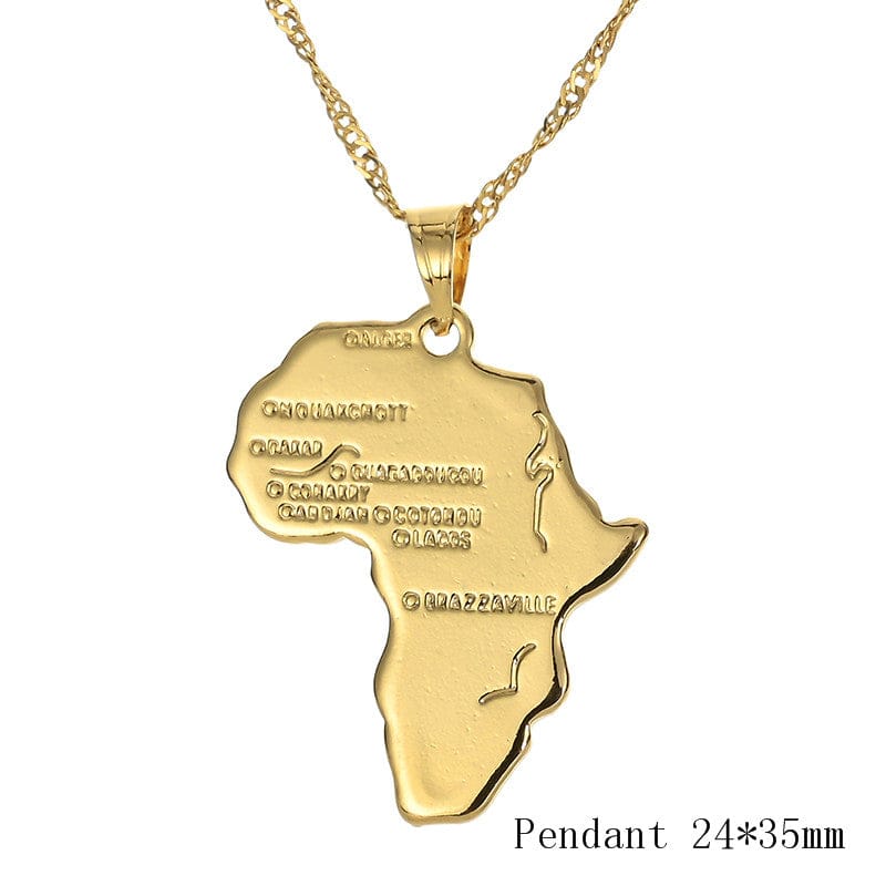 Africa Congo Algeria Map Pendant Necklace For Women Men Gold Color Copper Chain Necklaces Hiphop Style