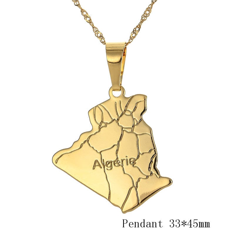 Africa Congo Algeria Map Pendant Necklace For Women Men Gold Color Copper Chain Necklaces Hiphop Style