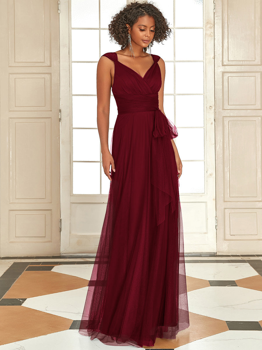 Adorable A Line Sleeveless Wholesale Tulle Bridesmaid Dresses With Belt - HCWP