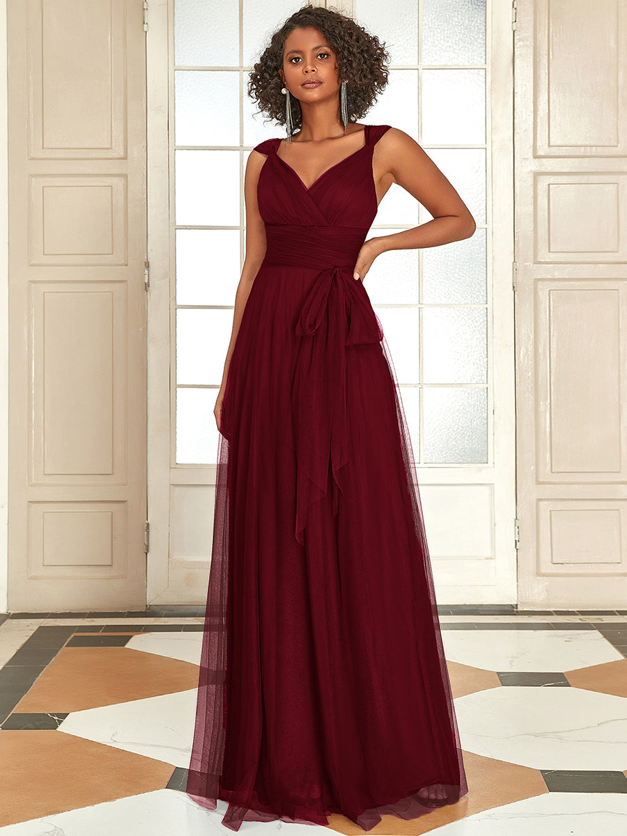 Adorable A Line Sleeveless Wholesale Tulle Bridesmaid Dresses With Belt - HCWP