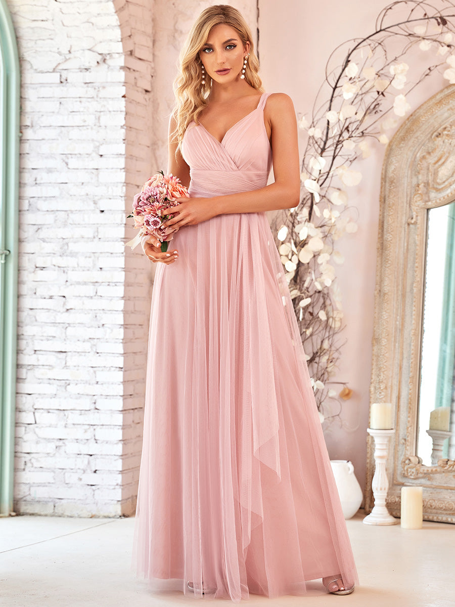 Adorable A Line Sleeveless Wholesale Tulle Bridesmaid Dresses With Belt - HCWP