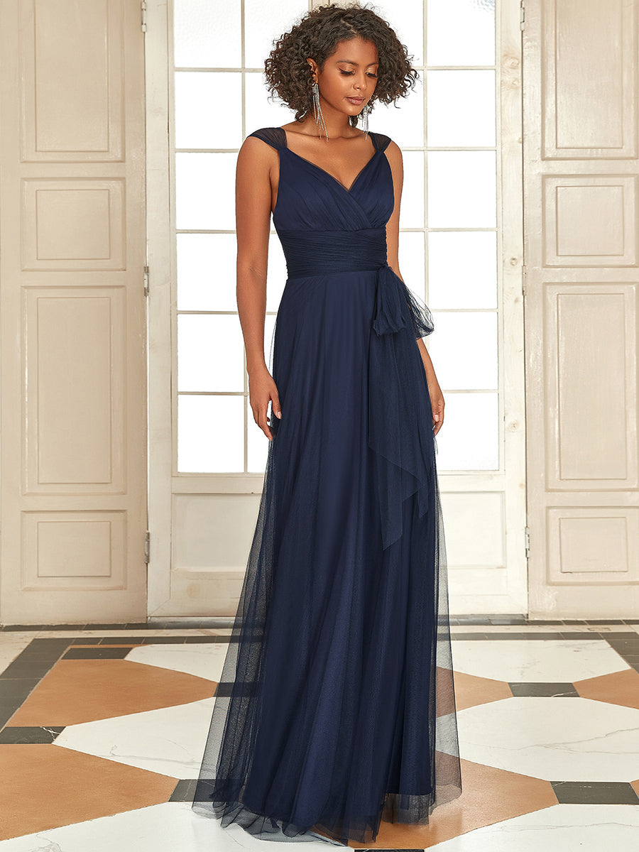 Adorable A Line Sleeveless Wholesale Tulle Bridesmaid Dresses With Belt - HCWP