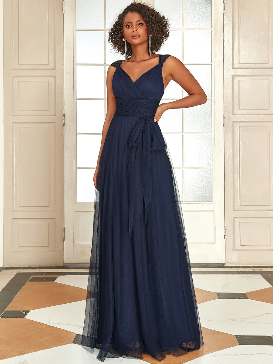 Adorable A Line Sleeveless Wholesale Tulle Bridesmaid Dresses With Belt - HCWP