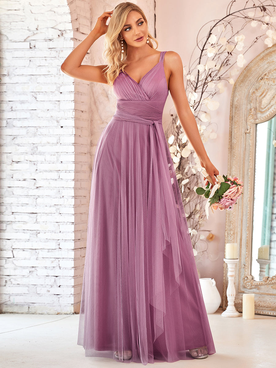 Adorable A Line Sleeveless Wholesale Tulle Bridesmaid Dresses With Belt - HCWP