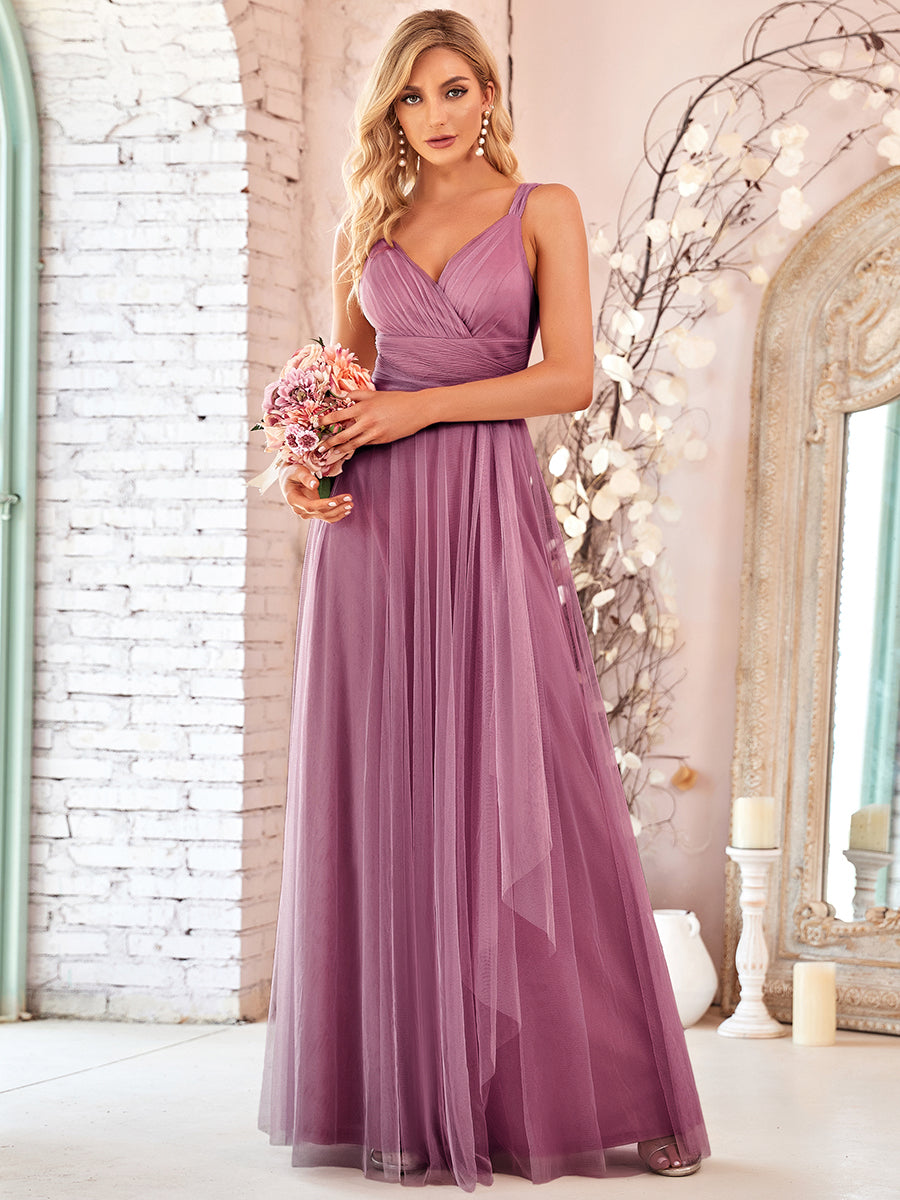 Adorable A Line Sleeveless Wholesale Tulle Bridesmaid Dresses With Belt - HCWP