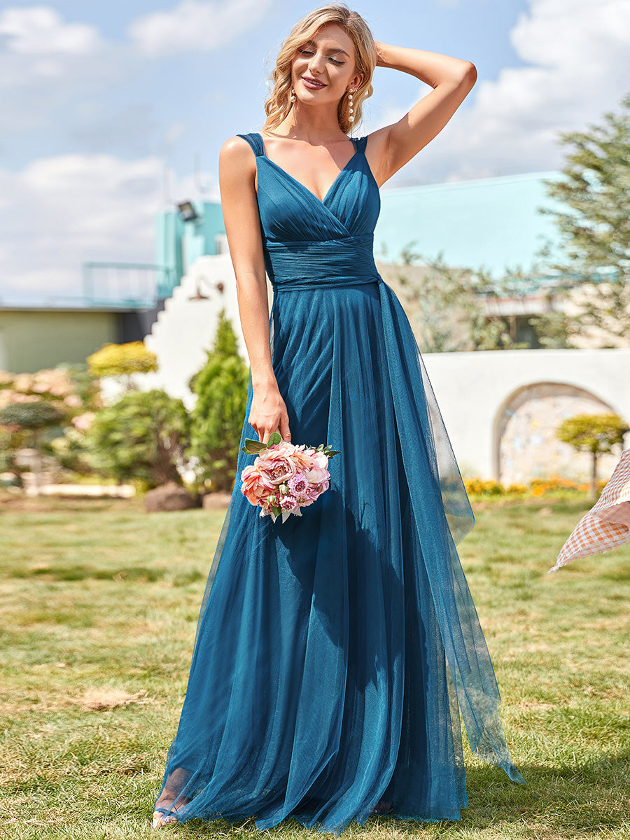 Adorable A Line Sleeveless Wholesale Tulle Bridesmaid Dresses With Belt - HCWP
