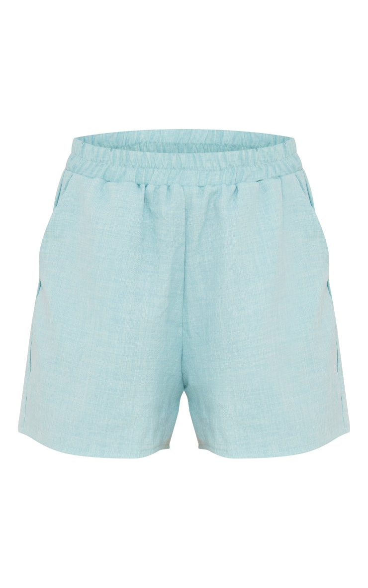 Aqua Blue Woven Marl Elasticated Waist Floaty Shorts - HCWP