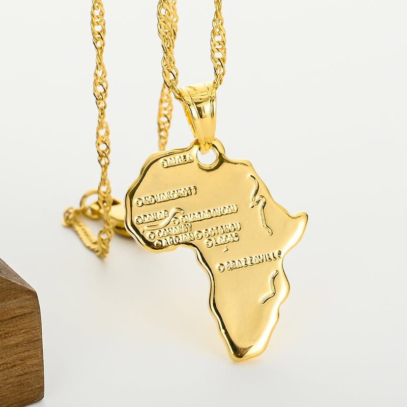 Africa Congo Algeria Map Pendant Necklace For Women Men Gold Color Copper Chain Necklaces Hiphop Style