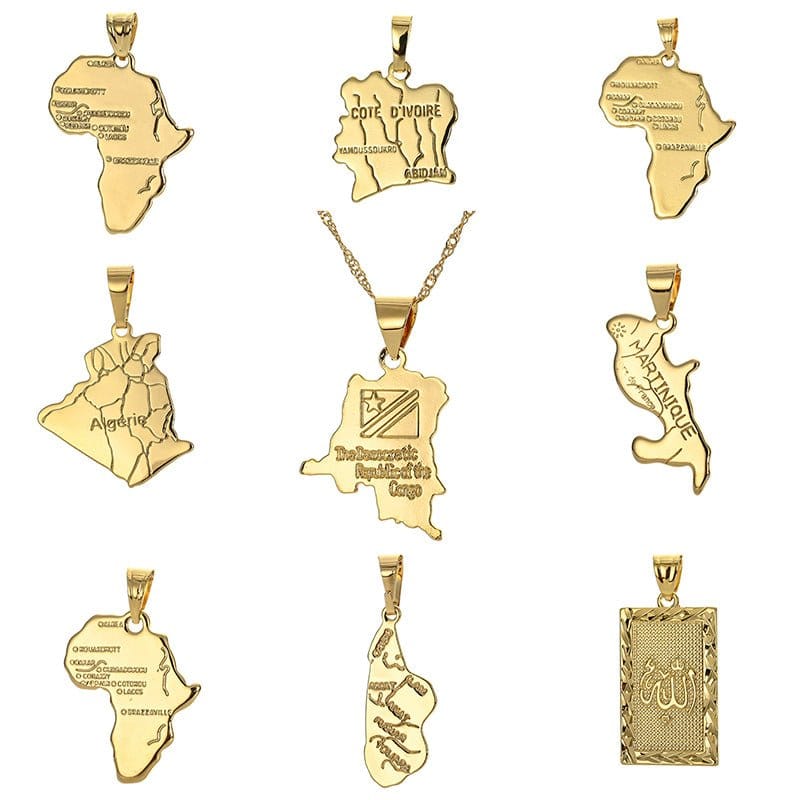 Africa Congo Algeria Map Pendant Necklace For Women Men Gold Color Copper Chain Necklaces Hiphop Style