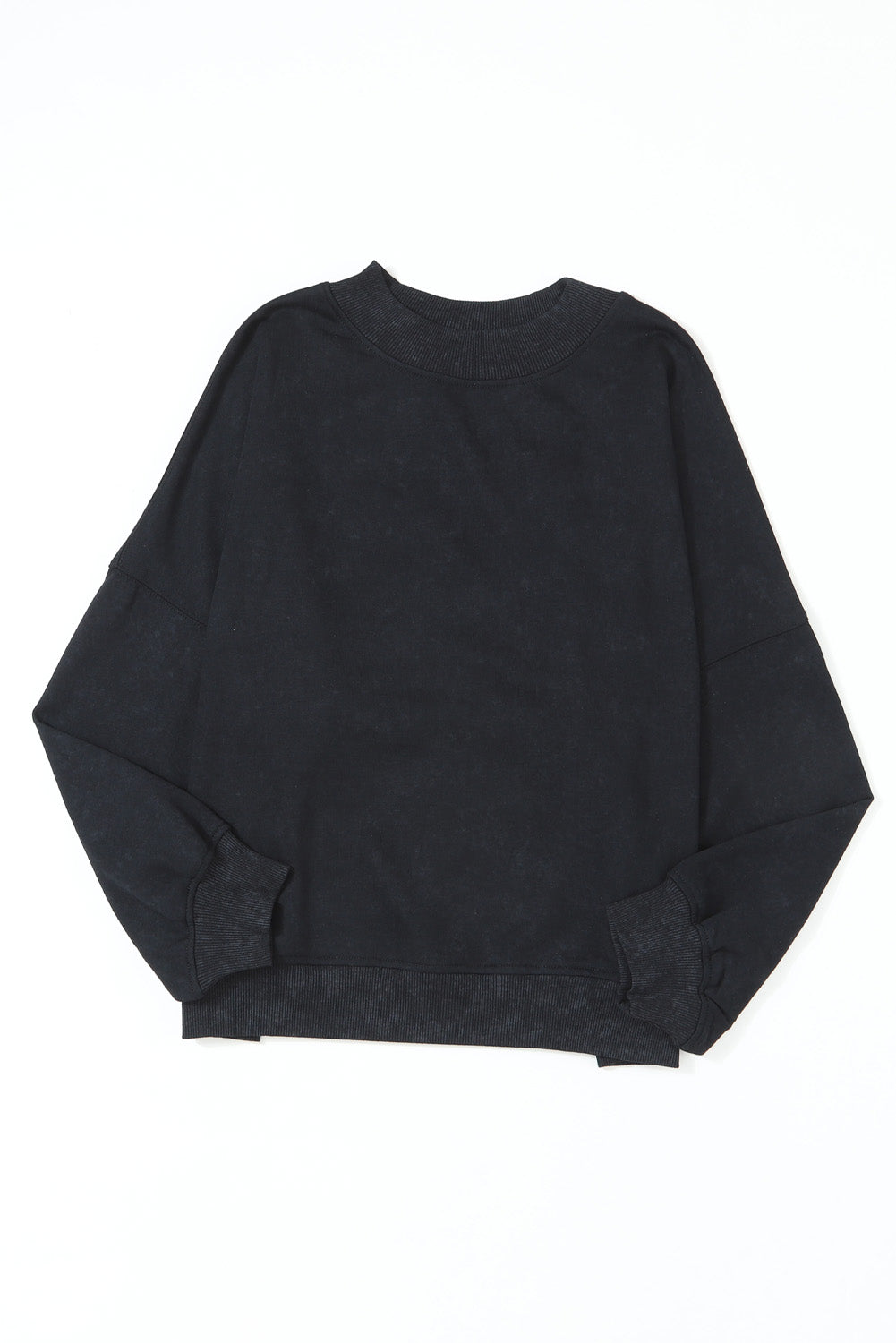 Black Drop Shoulder Crew Neck Pullover Sweatshirt - HCWP
