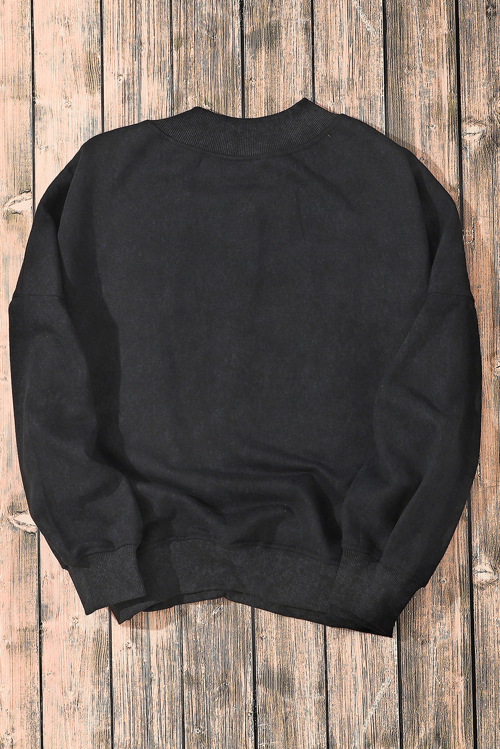 Black Drop Shoulder Crew Neck Pullover Sweatshirt - HCWP