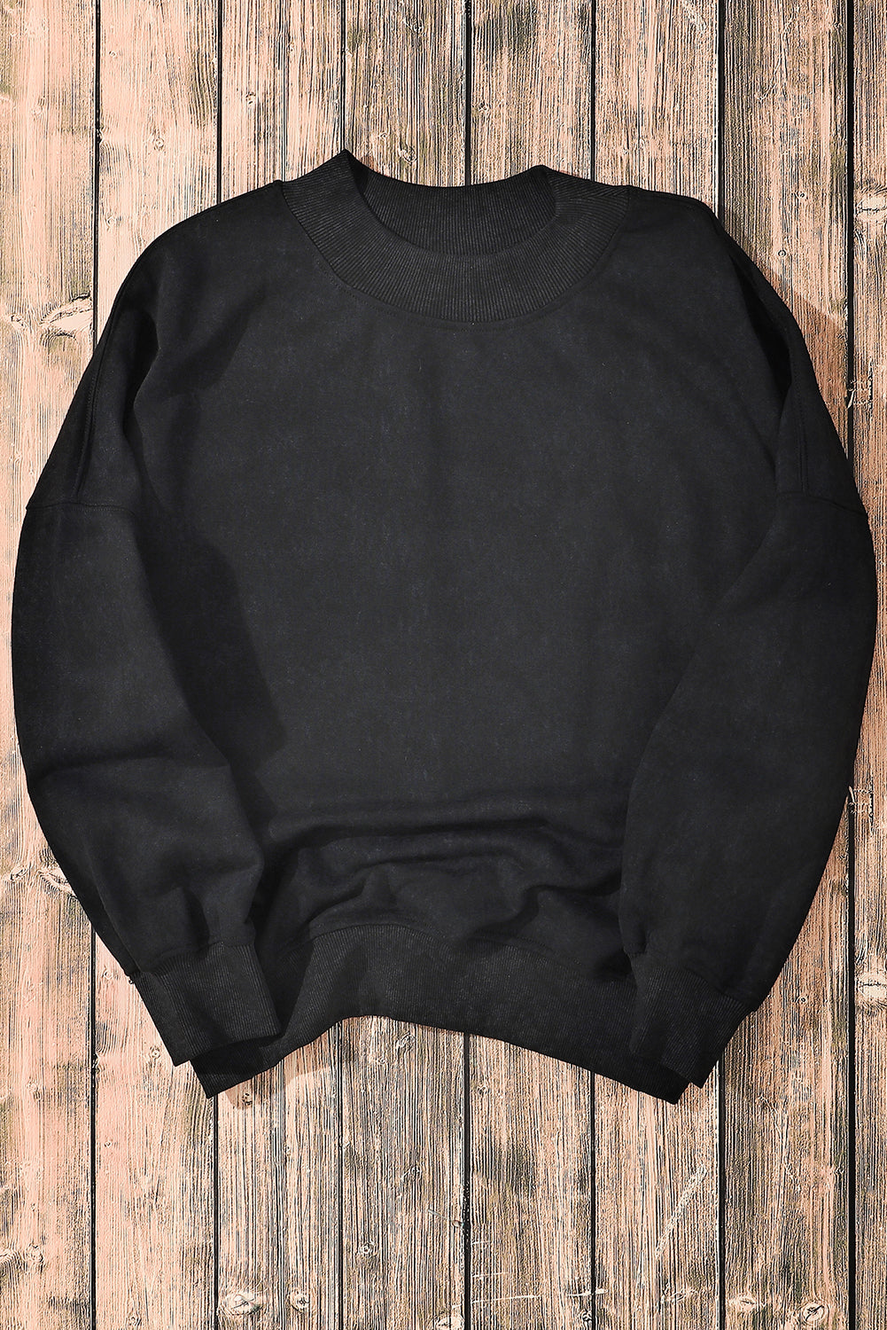 Black Drop Shoulder Crew Neck Pullover Sweatshirt - HCWP