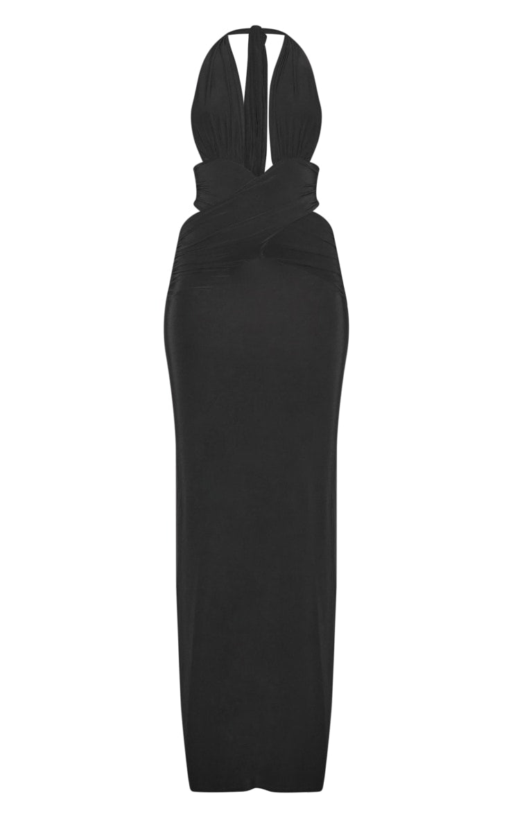 Black Slinky Extreme Plunge Maxi Dress - HCWP