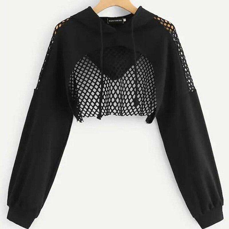Hoodie Crop Tops Mesh