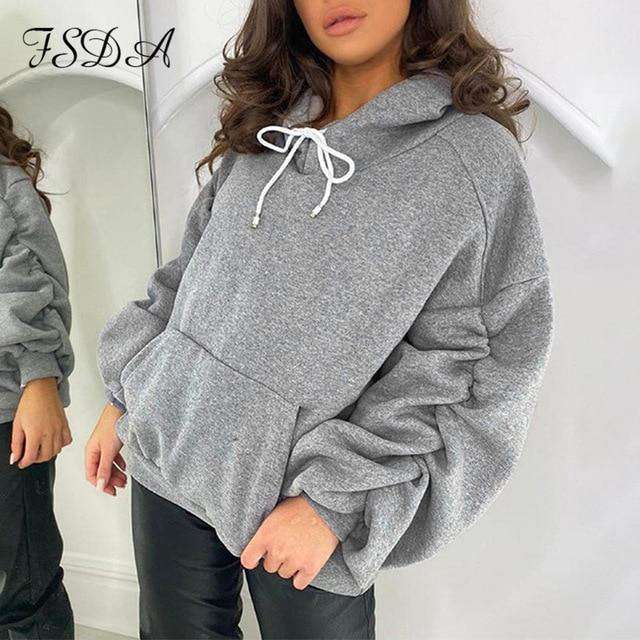 Khaki Long Puff Sleeve Hoodie