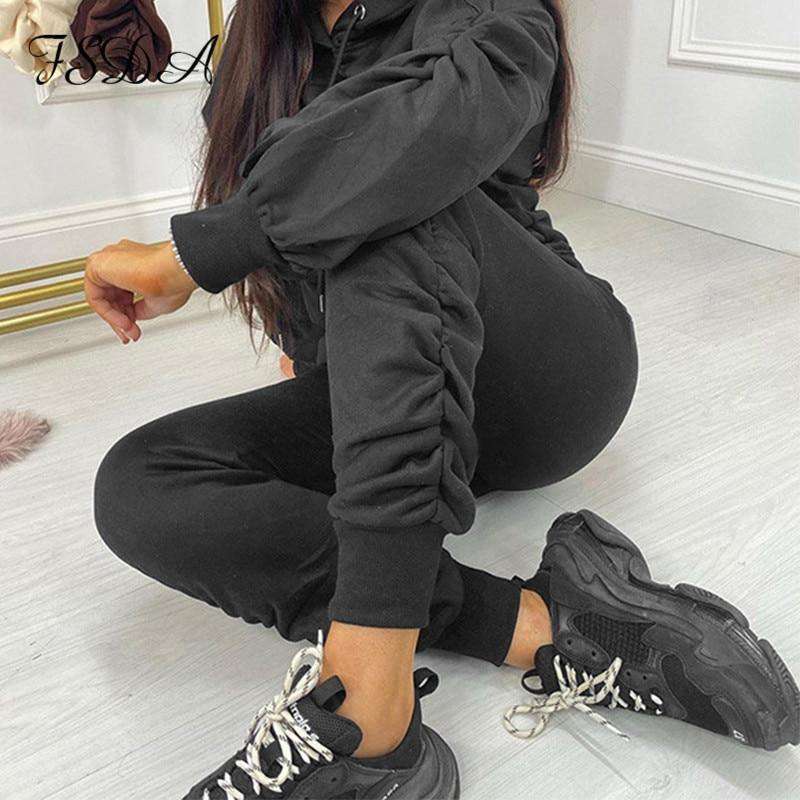 Khaki Long Puff Sleeve Hoodie