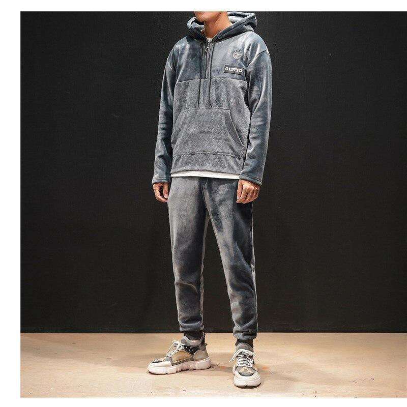 Men's Fashion Sport Set Thick Velvet Winter Tracksuit Long Sleeve Hoodie Sweatshirt Joggings Pants Workout Suit Plus SizeM-5XL