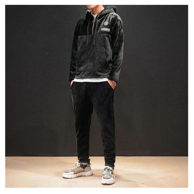 Men's Fashion Sport Set Thick Velvet Winter Tracksuit Long Sleeve Hoodie Sweatshirt Joggings Pants Workout Suit Plus SizeM-5XL