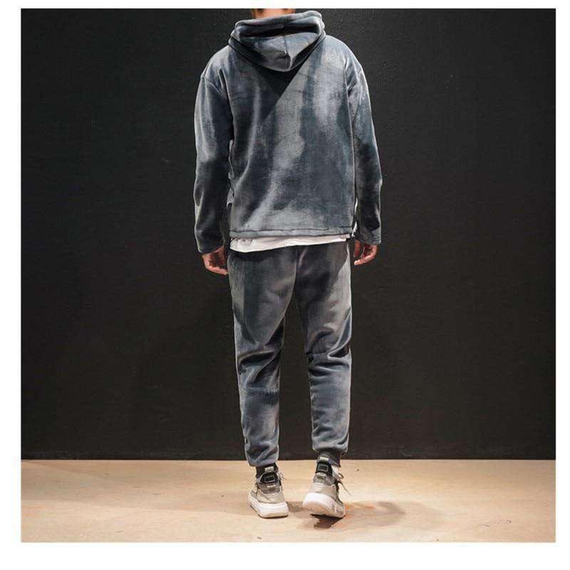 Men's Fashion Sport Set Thick Velvet Winter Tracksuit Long Sleeve Hoodie Sweatshirt Joggings Pants Workout Suit Plus SizeM-5XL