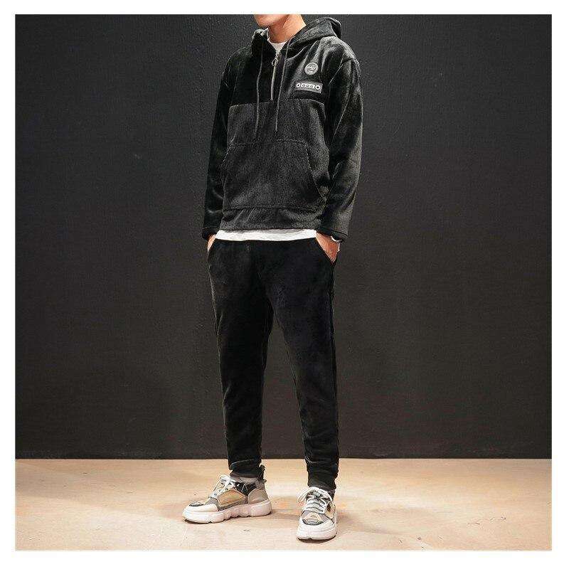 Men's Fashion Sport Set Thick Velvet Winter Tracksuit Long Sleeve Hoodie Sweatshirt Joggings Pants Workout Suit Plus SizeM-5XL