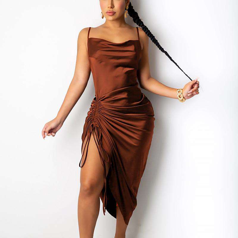Satin Summer Dress Drawstring