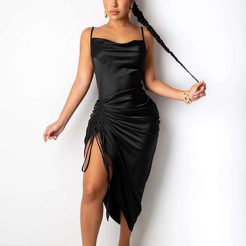 Satin Summer Dress Drawstring