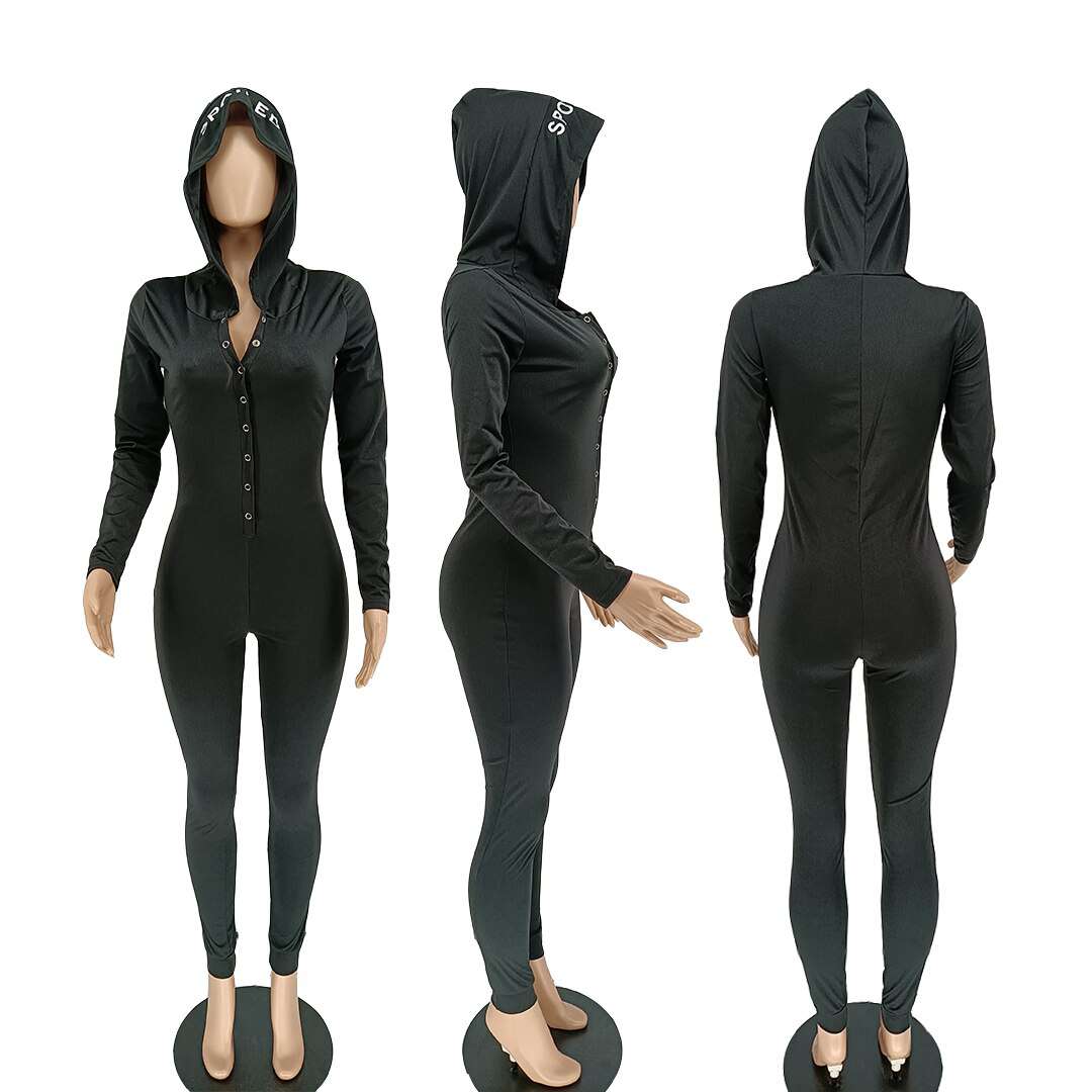 Solid Deep V-neck Skinny Jumpsuit