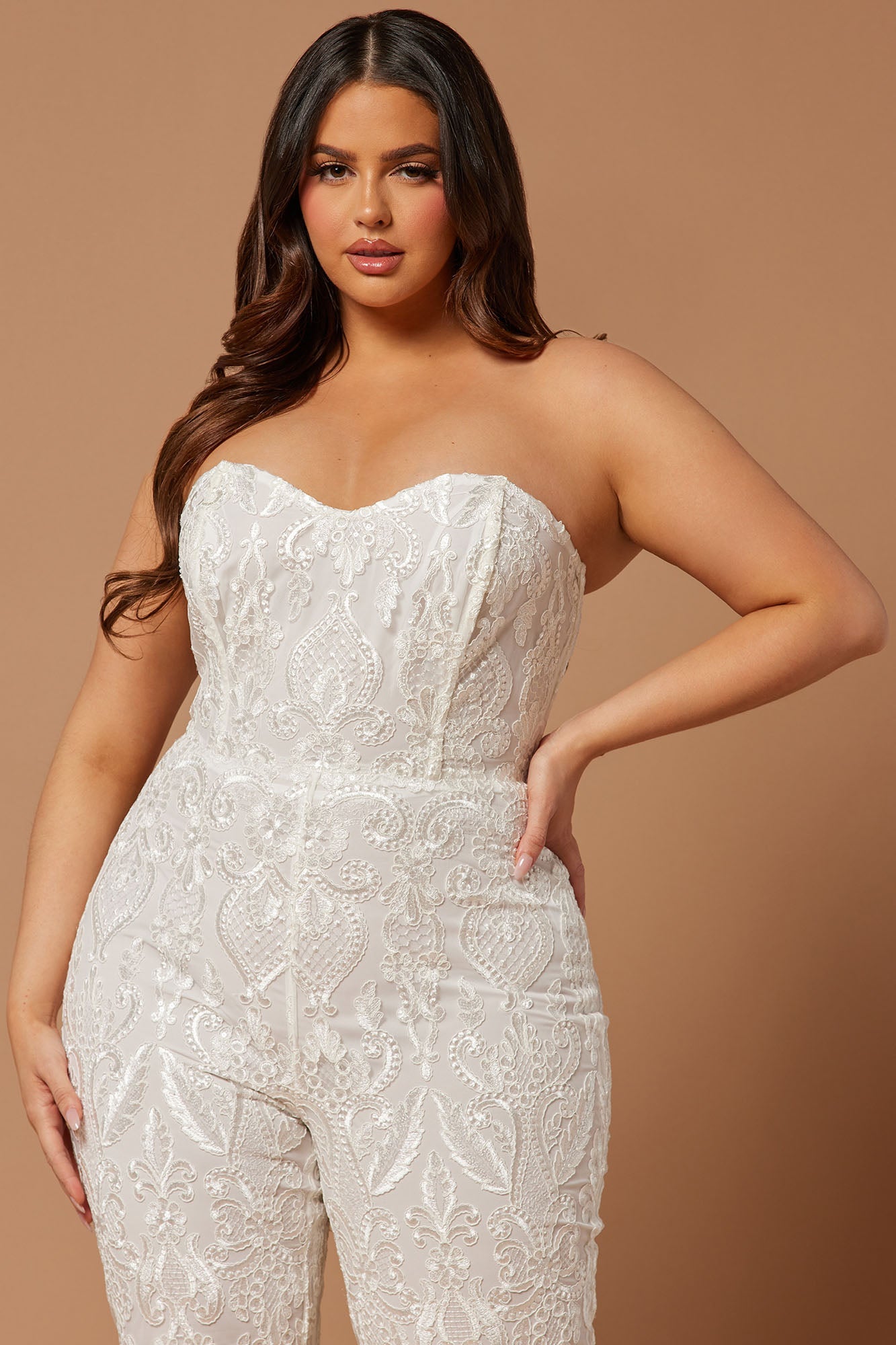Esther Sequin Embroidered Jumpsuit - White - HCWP 