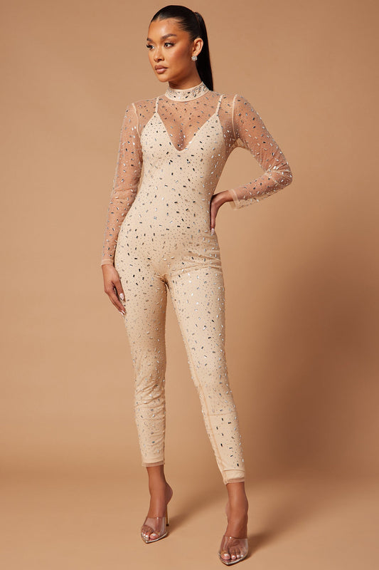 Valeria Embellished Jumpsuit - Nude - HCWP 