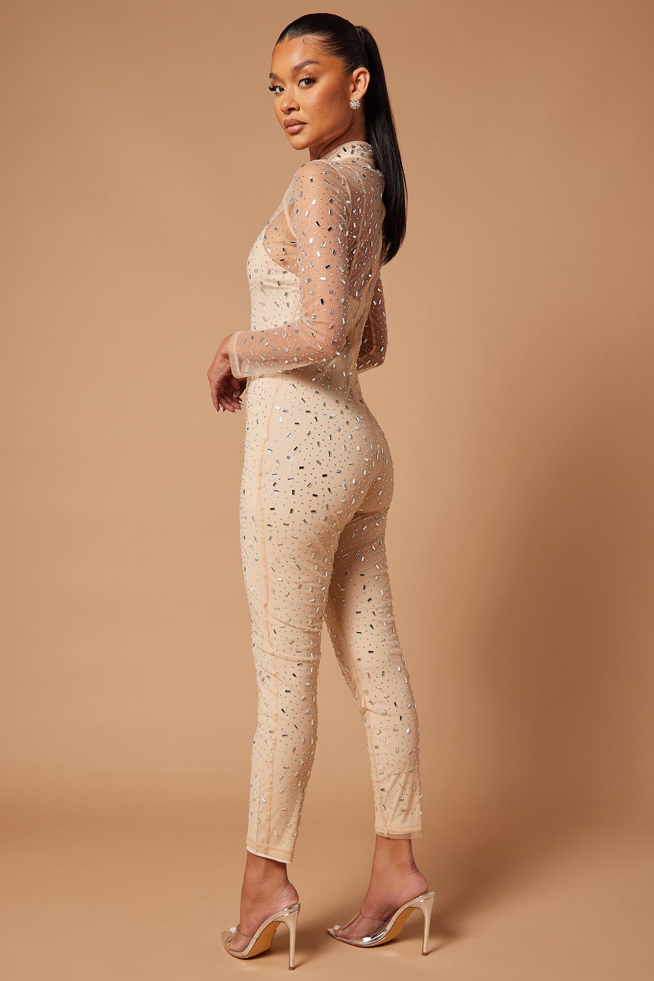 Valeria Embellished Jumpsuit - Nude - HCWP 