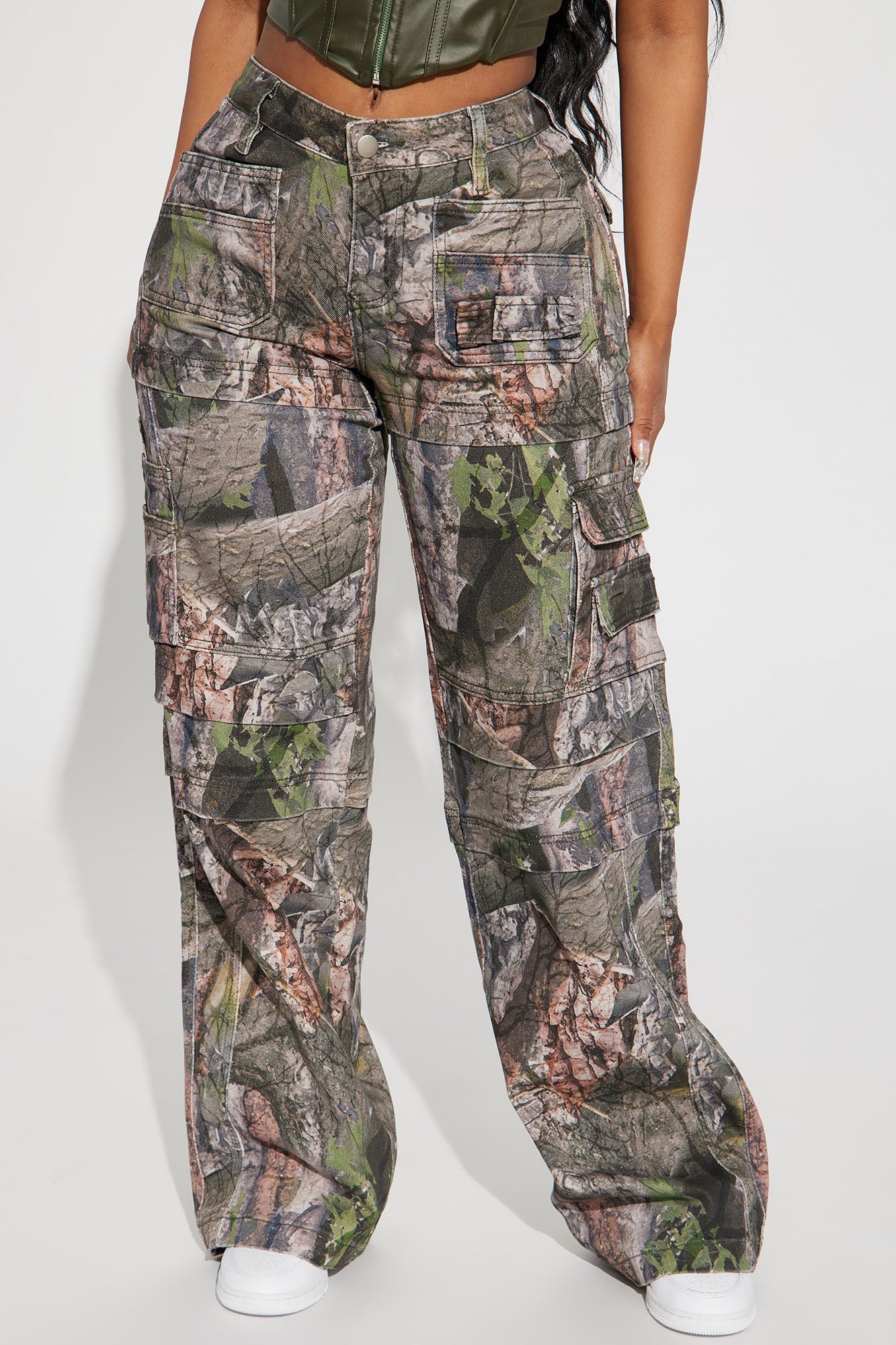 Bree Camo Stretch Cargo Jean - Olive/combo - HCWP 