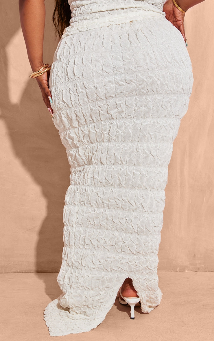 Plus Cream Bubble Knit Contrast Binding Maxi Skirt