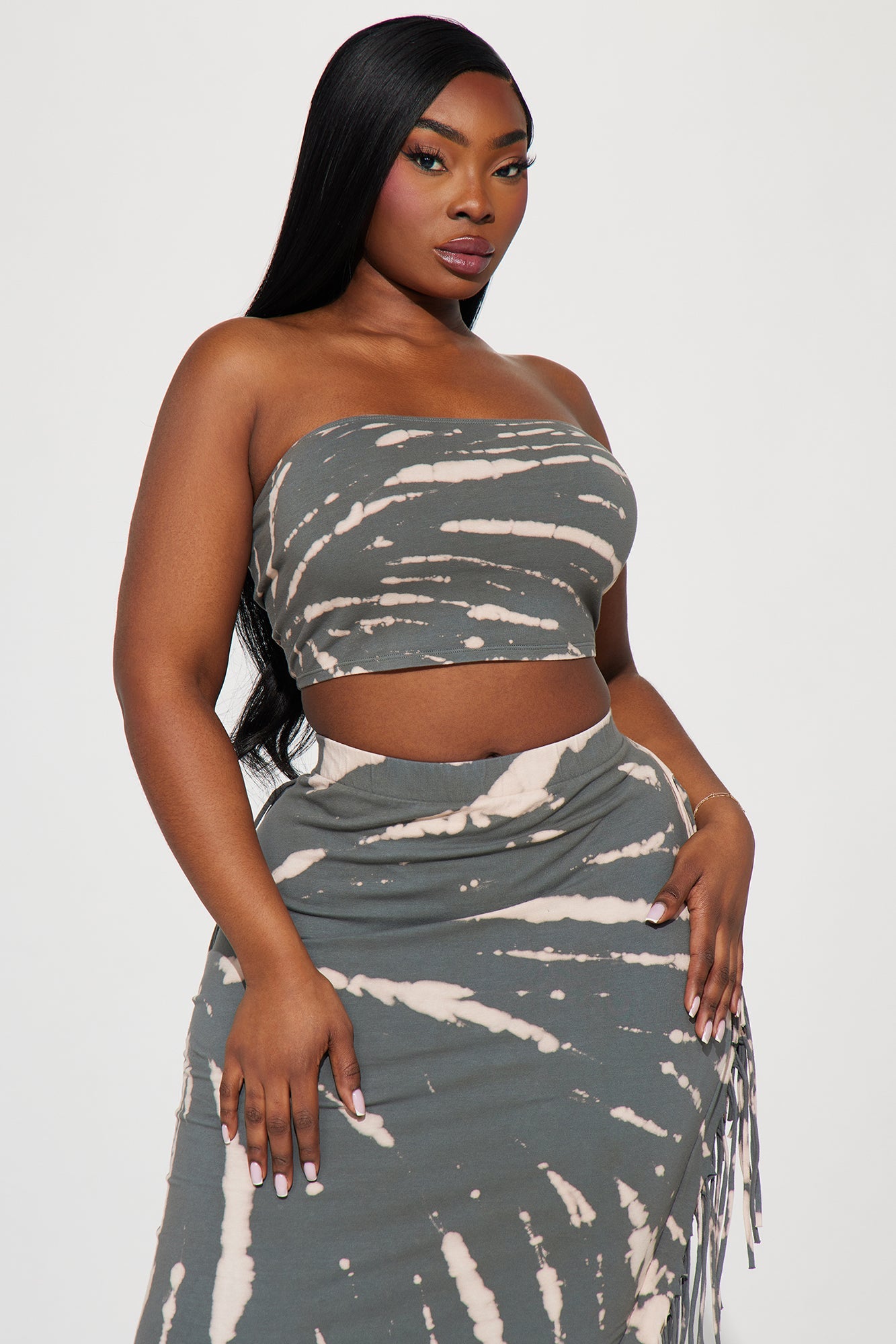 Chaos Within Tie Dye Skirt Set - Olive/combo - HCWP 