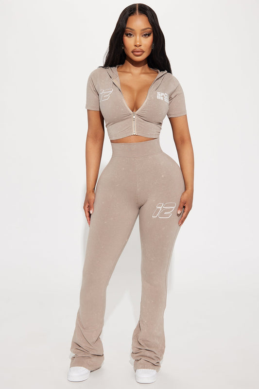 Stay Sporty Washed Wide Leg Pant - Taupe/combo - HCWP 
