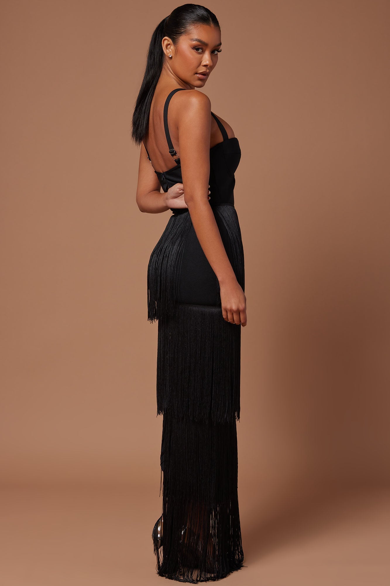 Faye Bandage Fringe Maxi Dress - Black - HCWP 