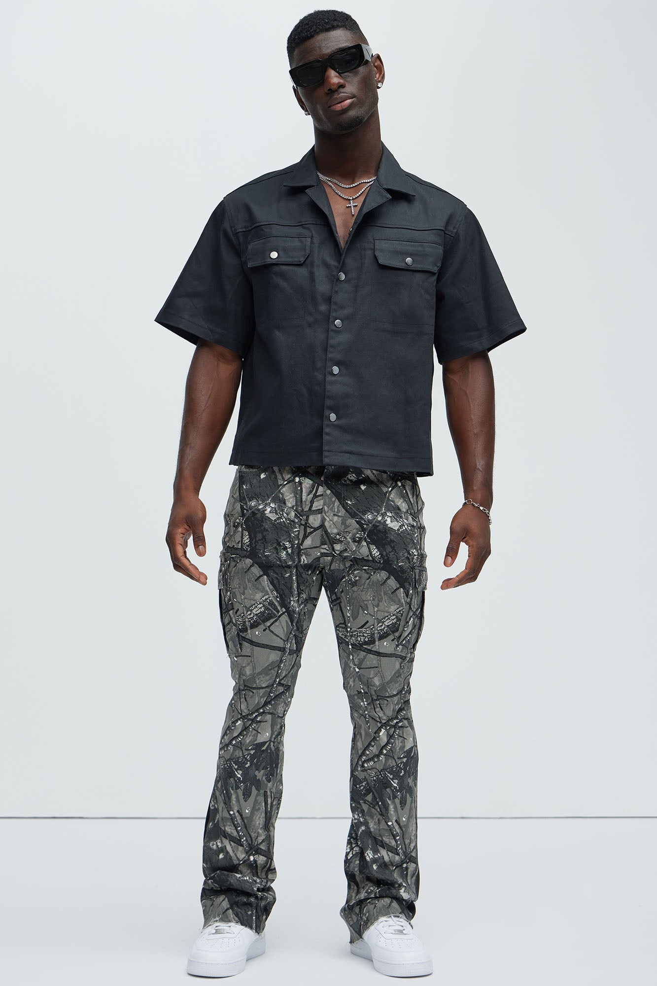 All Over Print Stacked Twill Flare Pant - Grey/combo - HCWP 