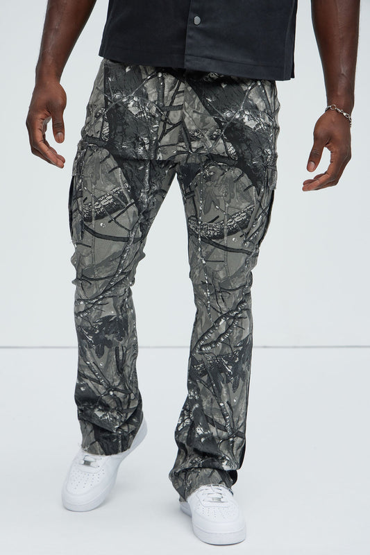 All Over Print Stacked Twill Flare Pant - Grey/combo - HCWP 