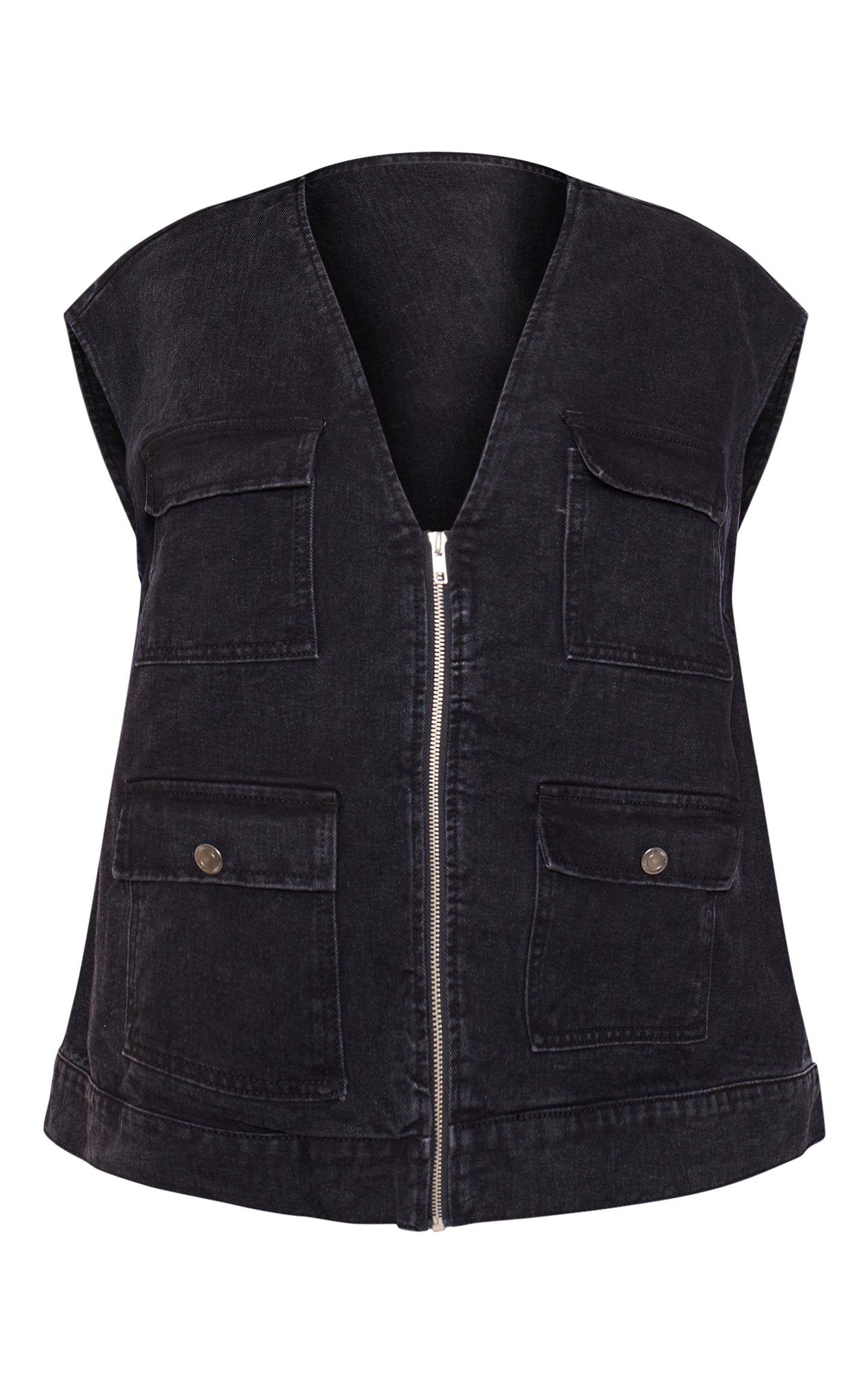 Plus Blue Zip Up Denim Cargo Gilet