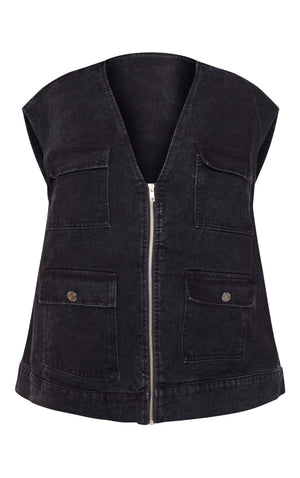 Plus Blue Zip Up Denim Cargo Gilet