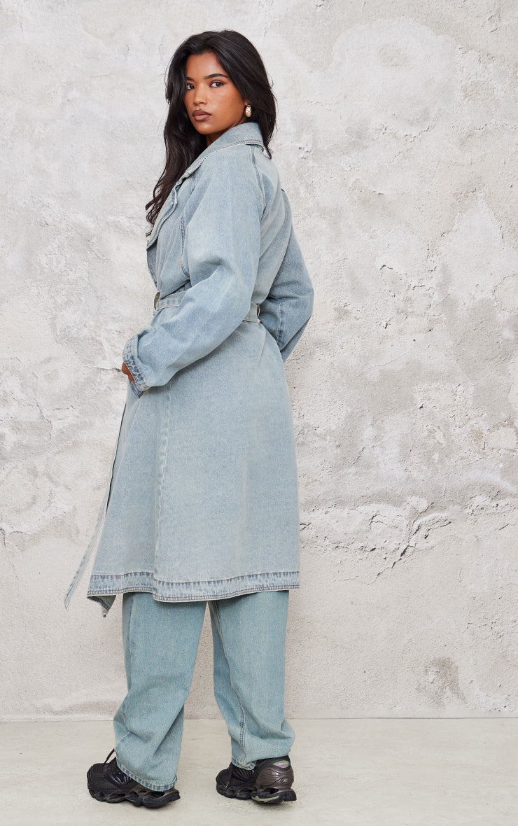 Vintage Wash Denim Trench Coat